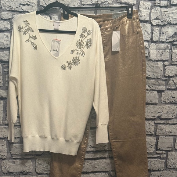 Chico's Platinum Denim Gold Jeans - Picture 9 of 12